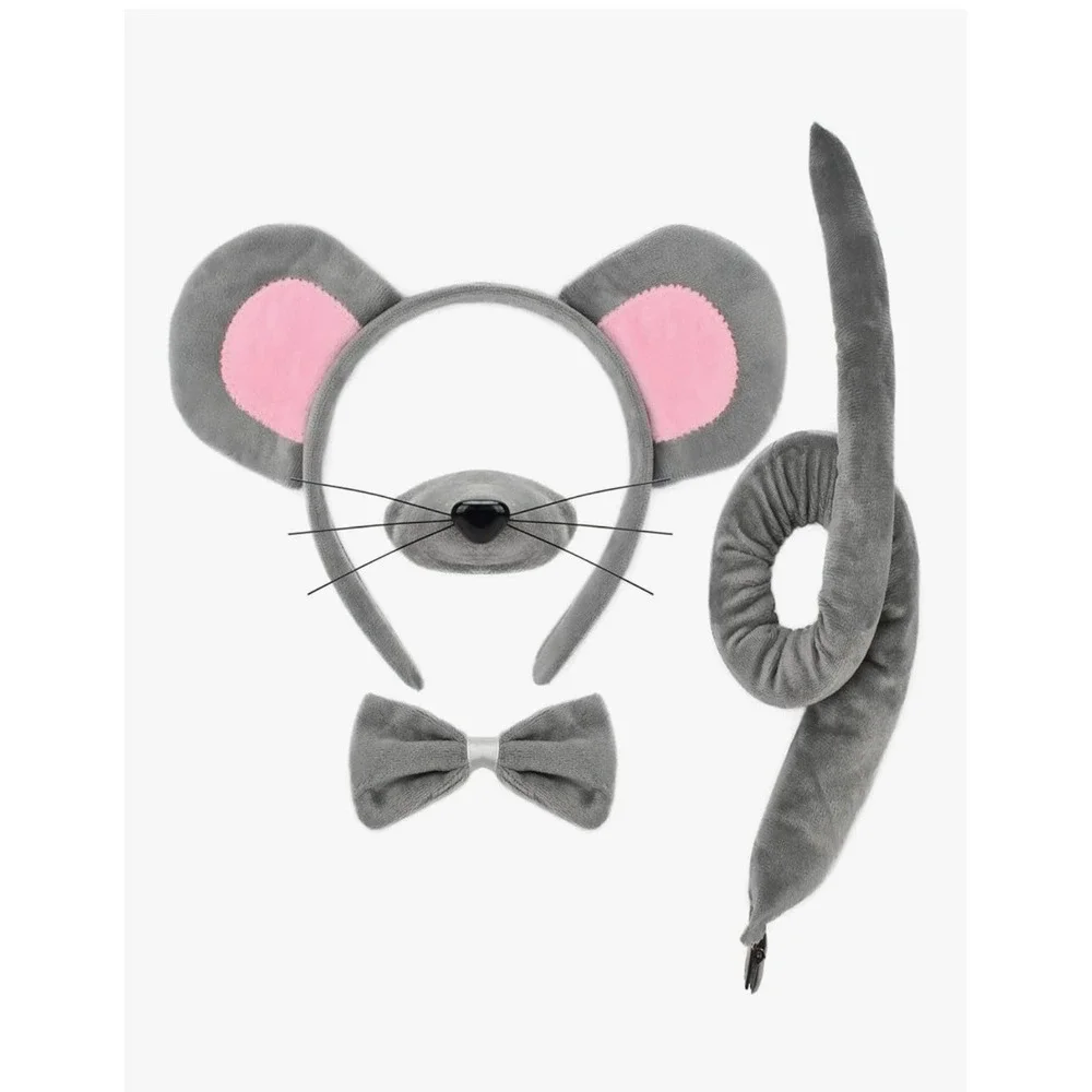 4 Piece Mouse Set Ears, Nose, Tail, Bow-tie, Headband Dress Up